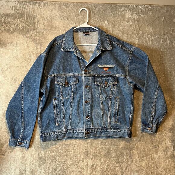 Harley Davidson Vintage Jacket Size 2XL 90S Denim Live Hard Ride Free Bald Eagle - Picture 2 of 8